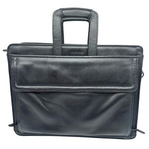 Vintage Korchmar Black Pebbled Leather Briefcase Retractable Handle Laptop Bag